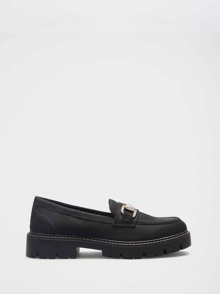 Friends Like These Black Standard Fit Faux Suede Gold Trim Chunky Loafer Shoes - Image 2 of 4