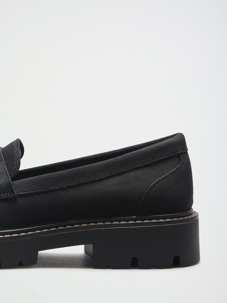 Friends Like These Black Standard Fit Faux Suede Gold Trim Chunky Loafer Shoes - Image 4 of 4