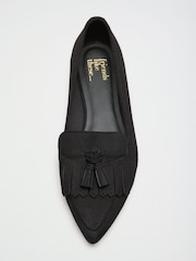 Friends Like These Black Faux Suede Tassel Pointed Toe Flat Loafer Shoes - Image 3 of 4