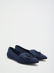 Friends Like These Navy Blue Faux Suede Tassel Pointed Toe Flat Loafer Shoes - Image 1 of 4