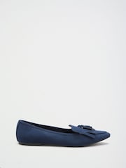 Friends Like These Navy Blue Faux Suede Tassel Pointed Toe Flat Loafer Shoes - Image 2 of 4
