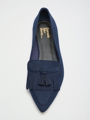 Friends Like These Navy Blue Faux Suede Tassel Pointed Toe Flat Loafer Shoes - Image 3 of 4