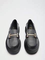 Friends Like These Black Wide Fit Faux Leather Gold Trim Detail Chunky Loafer Shoes - Image 1 of 4