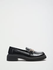 Friends Like These Black Wide Fit Faux Leather Gold Trim Detail Chunky Loafer Shoes - Image 2 of 4
