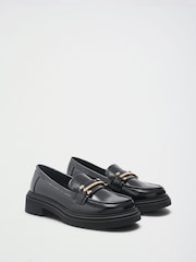 Friends Like These Black Wide Fit Faux Leather Gold Trim Detail Chunky Loafer Shoes - Image 3 of 4