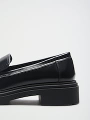 Friends Like These Black Wide Fit Faux Leather Gold Trim Detail Chunky Loafer Shoes - Image 4 of 4