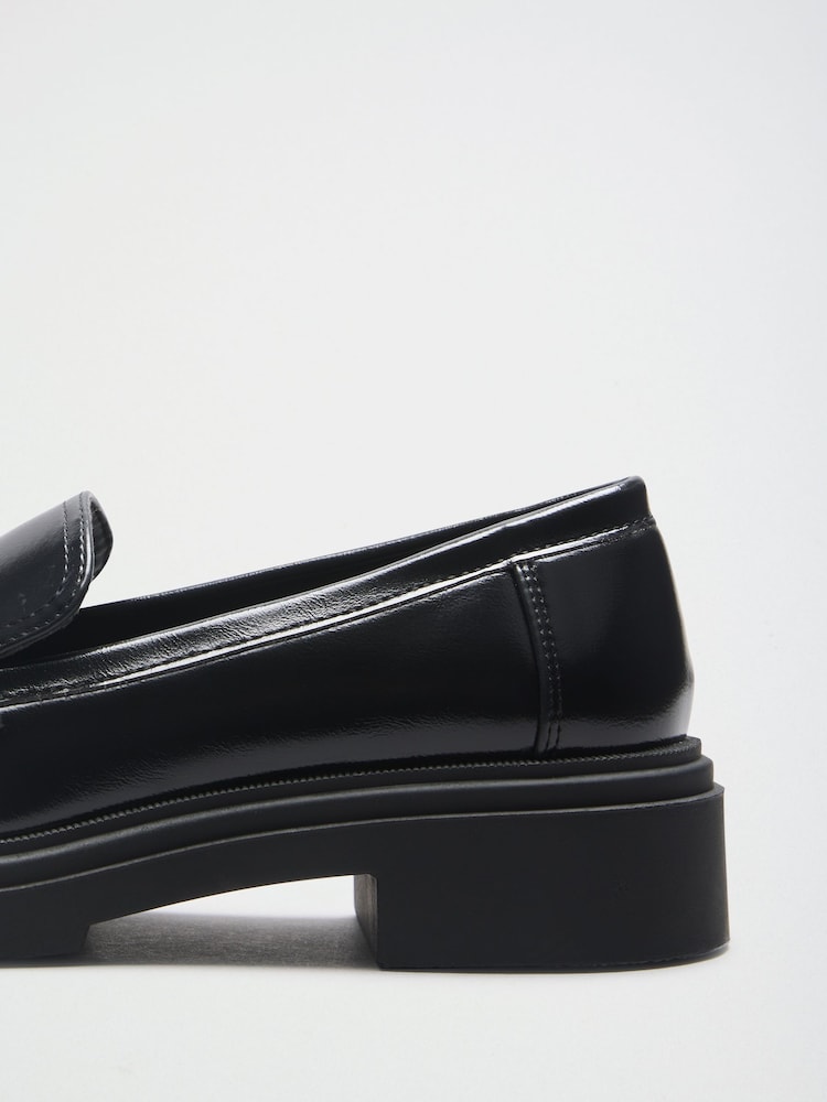 Friends Like These Black Wide Fit Faux Leather Gold Trim Detail Chunky Loafer Shoes - Image 4 of 4 Friends Like These Black Wide Fit Faux Leather Gold Trim Detail Chunky Loafer Shoes - Image 4 of 4