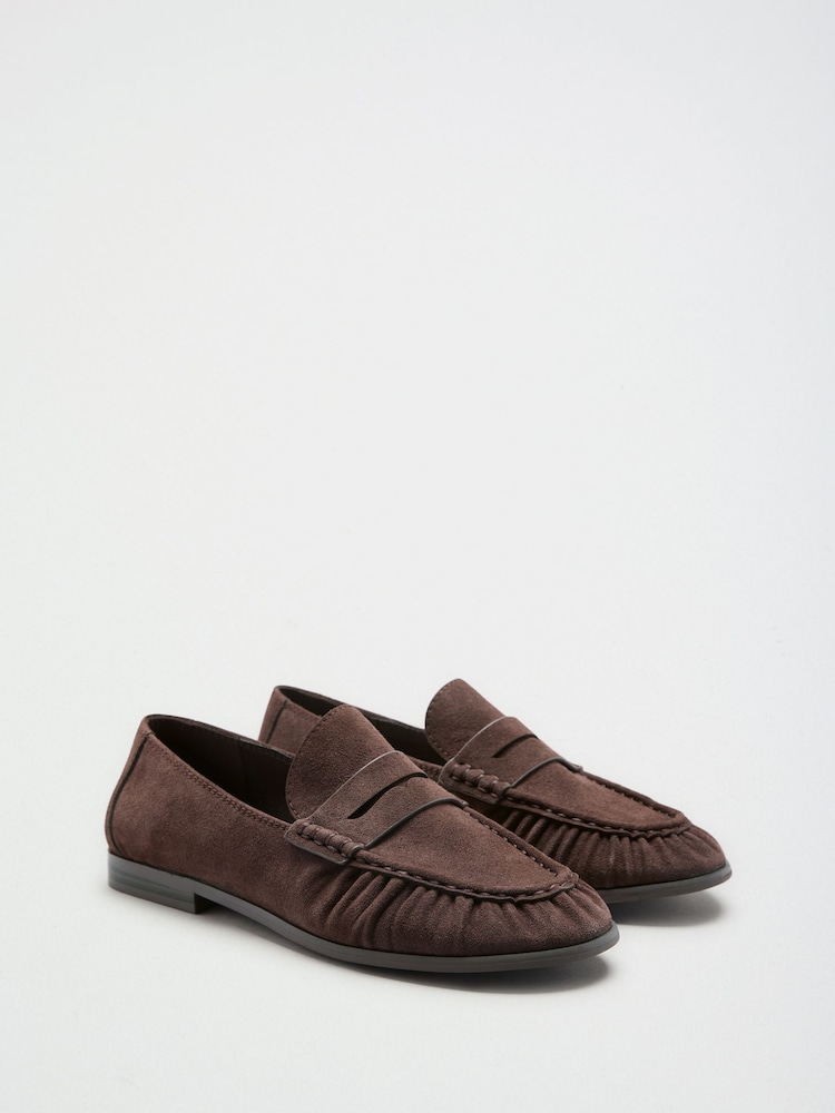 Friends Like These Dark Chocolate Brown Flat Ruched Comfort Slip On Penny Loafers - Image 1 of 4 Friends Like These Dark Chocolate Brown Flat Ruched Comfort Slip On Penny Loafers - Image 1 of 4