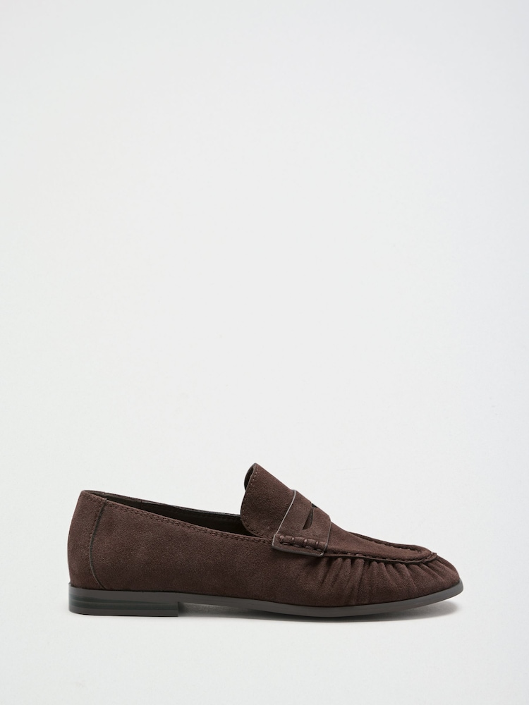 Friends Like These Dark Chocolate Brown Flat Ruched Comfort Slip On Penny Loafers - Image 2 of 4 Friends Like These Dark Chocolate Brown Flat Ruched Comfort Slip On Penny Loafers - Image 2 of 4