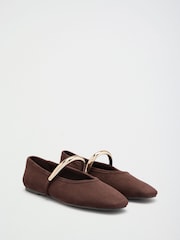 Friends Like These Chocolate Brown Faux Suede Square Toe Hardware Strap Flat Ballerina Shoes - Image 3 of 5