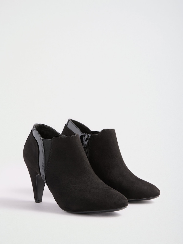 Friends Like These Black Wide Fit Mid Heel Mix Material Ankle Boots - Image 1 of 5 Friends Like These Black Wide Fit Mid Heel Mix Material Ankle Boots - Image 1 of 5