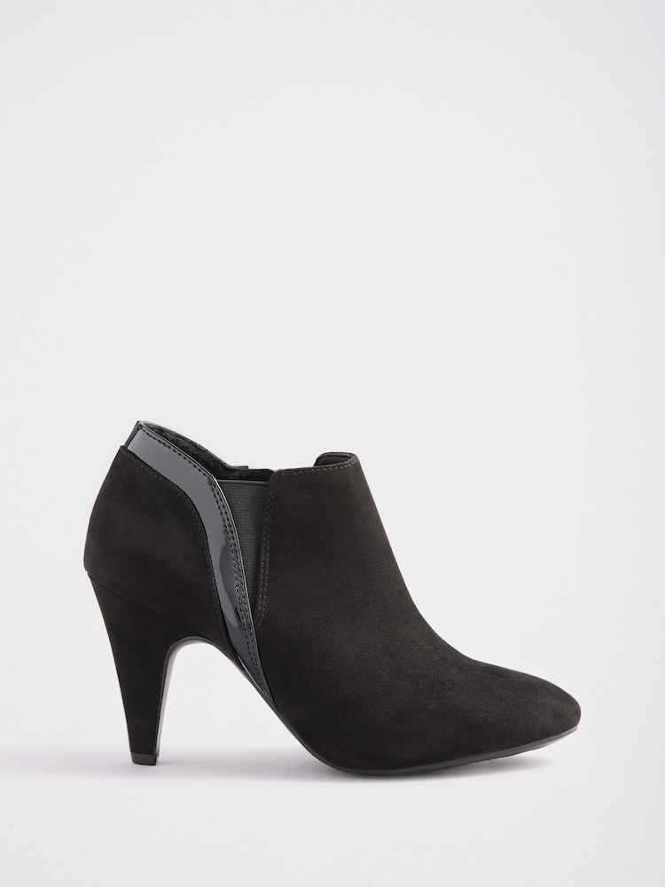 Friends Like These Black Wide Fit Mid Heel Mix Material Ankle Boots - Image 2 of 5 Friends Like These Black Wide Fit Mid Heel Mix Material Ankle Boots - Image 2 of 5