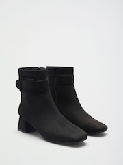Friends Like These Black Wide Fit Faux Suede Covered Buckle Mid Heel Ankle Boots - Image 1 of 4