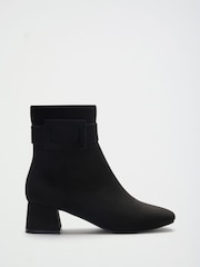 Friends Like These Black Wide Fit Faux Suede Covered Buckle Mid Heel Ankle Boots - Image 2 of 4