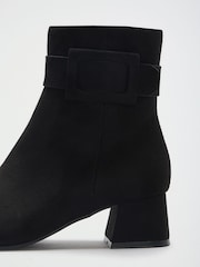 Friends Like These Black Wide Fit Faux Suede Covered Buckle Mid Heel Ankle Boots - Image 3 of 4