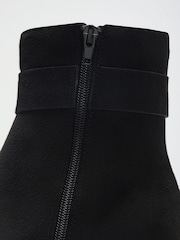 Friends Like These Black Wide Fit Faux Suede Covered Buckle Mid Heel Ankle Boots - Image 4 of 4