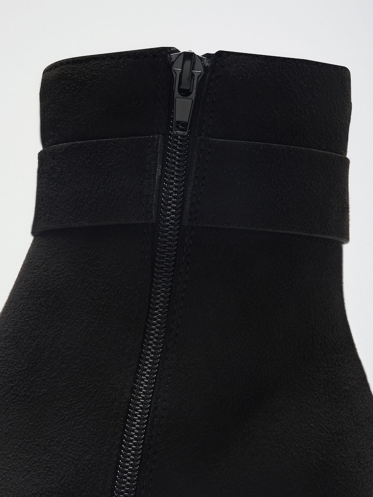 Friends Like These Black Wide Fit Faux Suede Covered Buckle Mid Heel Ankle Boots - Image 4 of 4 Friends Like These Black Wide Fit Faux Suede Covered Buckle Mid Heel Ankle Boots - Image 4 of 4