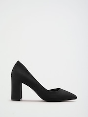 Friends Like These Black Faux Suede Pointed Toe Mid Block Heel Court Shoes - Image 2 of 5