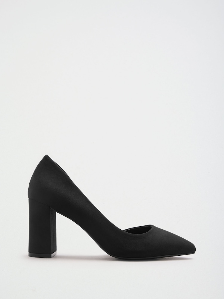 Friends Like These Black Faux Suede Pointed Toe Mid Block Heel Court Shoes - Image 2 of 5