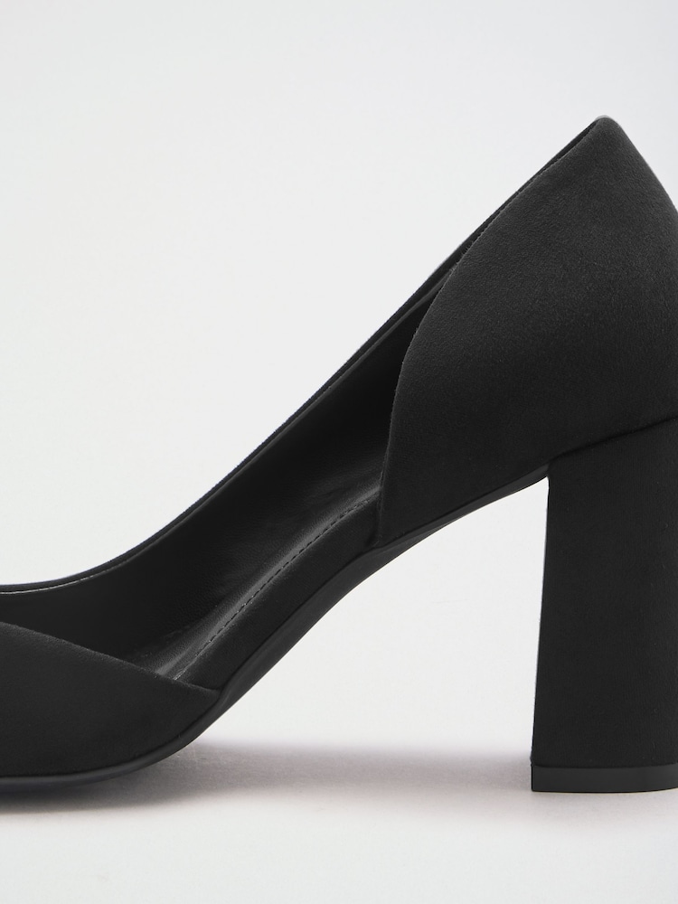 Friends Like These Black Faux Suede Pointed Toe Mid Block Heel Court Shoes - Image 5 of 5