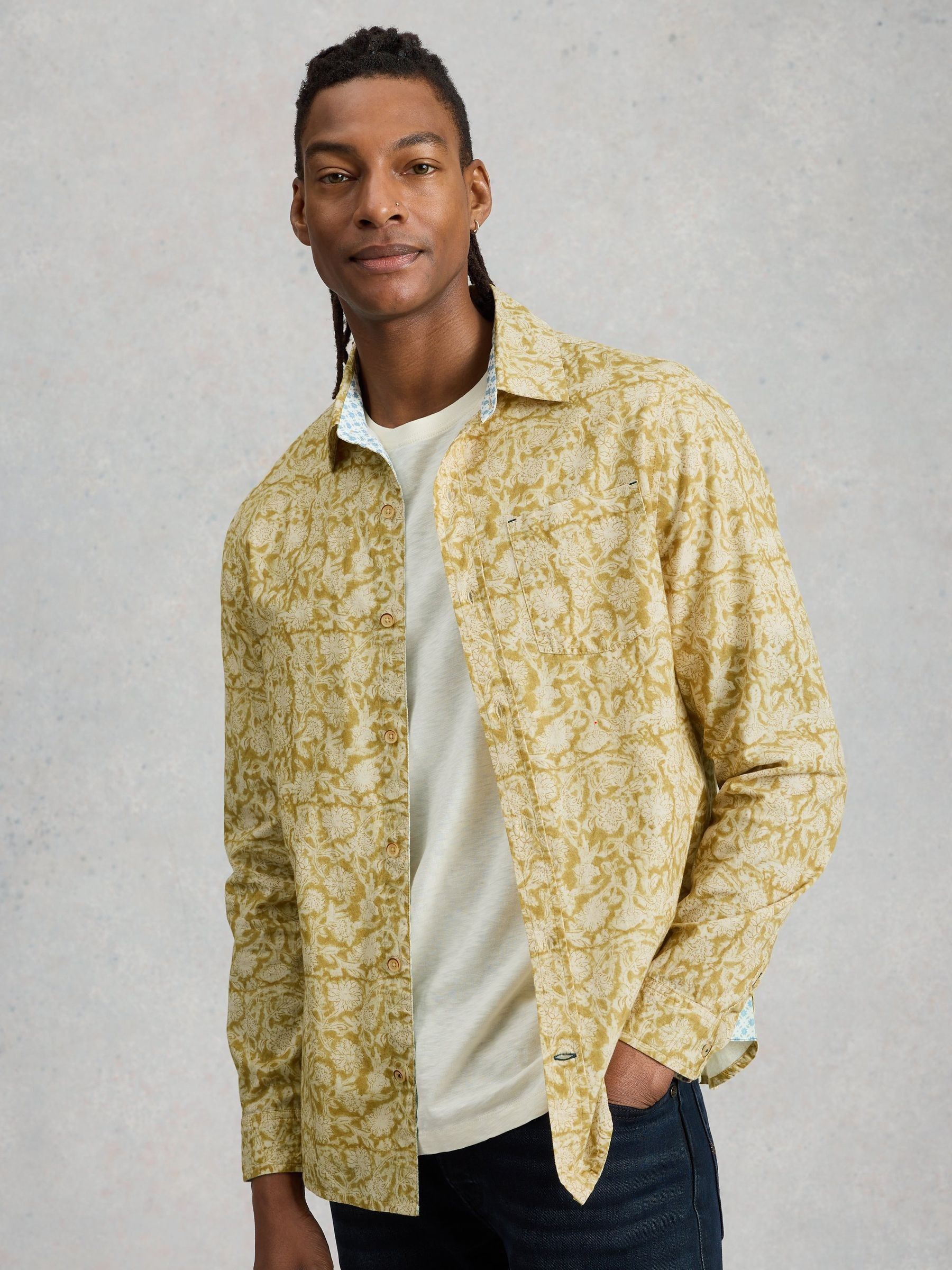 DANSKIN×UJOH　LONG SLEEVE SHIRTS パウダーイエロー Buy White Stuff Yellow Finsbury Long Sleeve Printed Shirt from