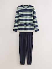 Green/Navy Jersey Stripe Pyjamas Set - Image 1 of 5