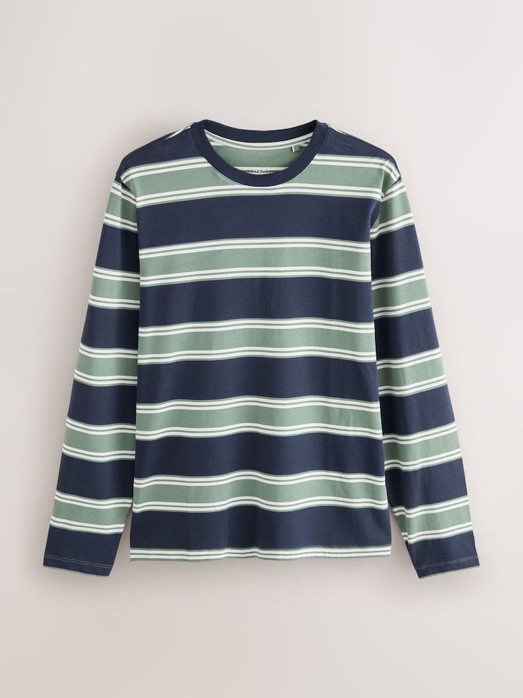 Green/Navy Jersey Stripe Pyjamas Set - Image 2 of 5 Green/Navy Jersey Stripe Pyjamas Set - Image 2 of 5
