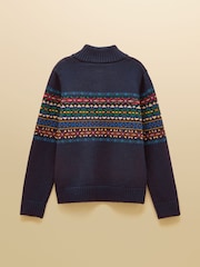 Joules Boys' Hillside Navy Fair Isle Knit Quarter Zip Jumper - Image 2 of 4