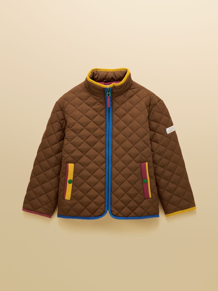Joules Boys' Lennox Brown Quilted Funnel Neck Jacket - Image 1 of 5 Joules Boys' Lennox Brown Quilted Funnel Neck Jacket - Image 1 of 5