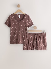 Chocolate Brown Spot Pointelle Short Pyjamas Set - Image 1 of 3