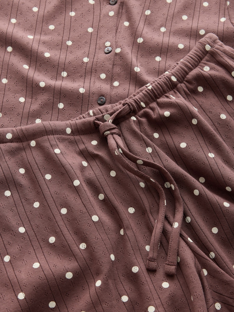 Chocolate Brown Spot Pointelle Short Pyjamas Set - Image 2 of 3