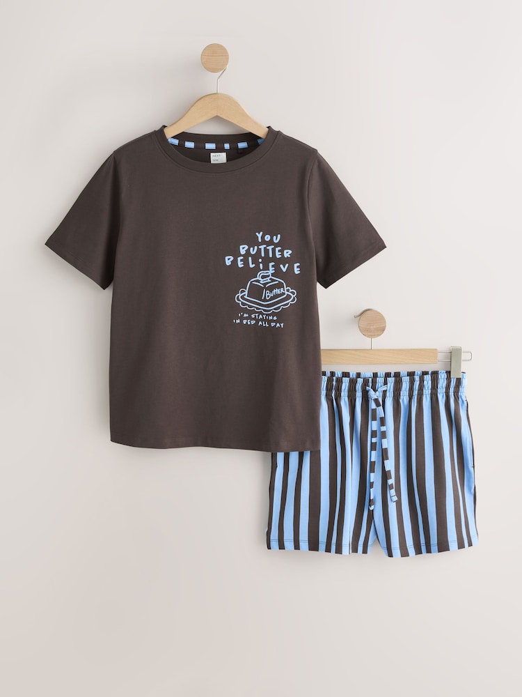 Chocolate Brown Graphic Short Pyjamas Set - Image 1 of 4