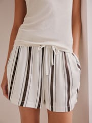 Cream/ Chocolate Brown Stripe Studio Rib Racer Vest and Short Pyjamas Set - Image 5 of 9