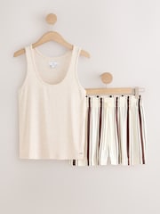 Cream/ Chocolate Brown Stripe Studio Rib Racer Vest and Short Pyjamas Set - Image 7 of 9