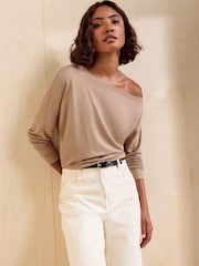 トープ - Friends Like These Off Shoulder Long Sleeve Jersey Top - 画像 4 / 5