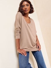 Friends Like These Taupe Soft Jersey V-Neck Long Sleeve Tunic Top - Image 1 of 6