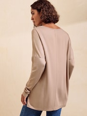 Friends Like These Taupe Soft Jersey V-Neck Long Sleeve Tunic Top - Image 6 of 6