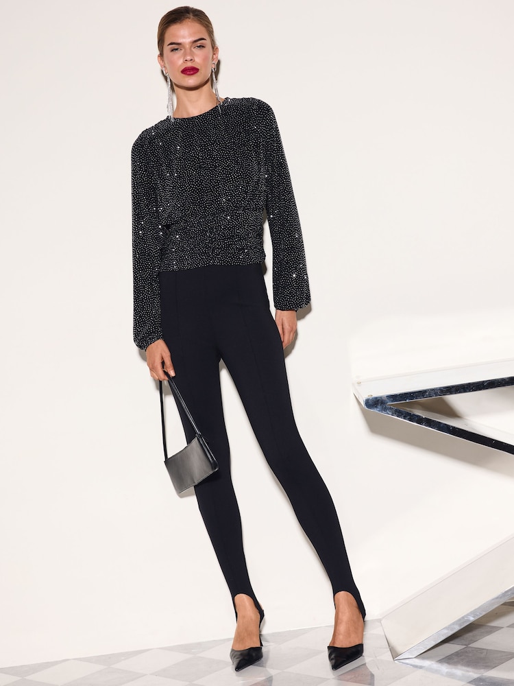 黑色 - Friends Like These Cinched Waist Hotfix Top - 图片2 / 6