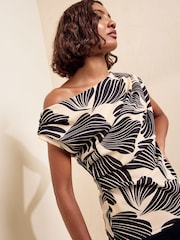 Friends Like These Ivory Print Draped Off The Shoulder Top - Image 2 of 5