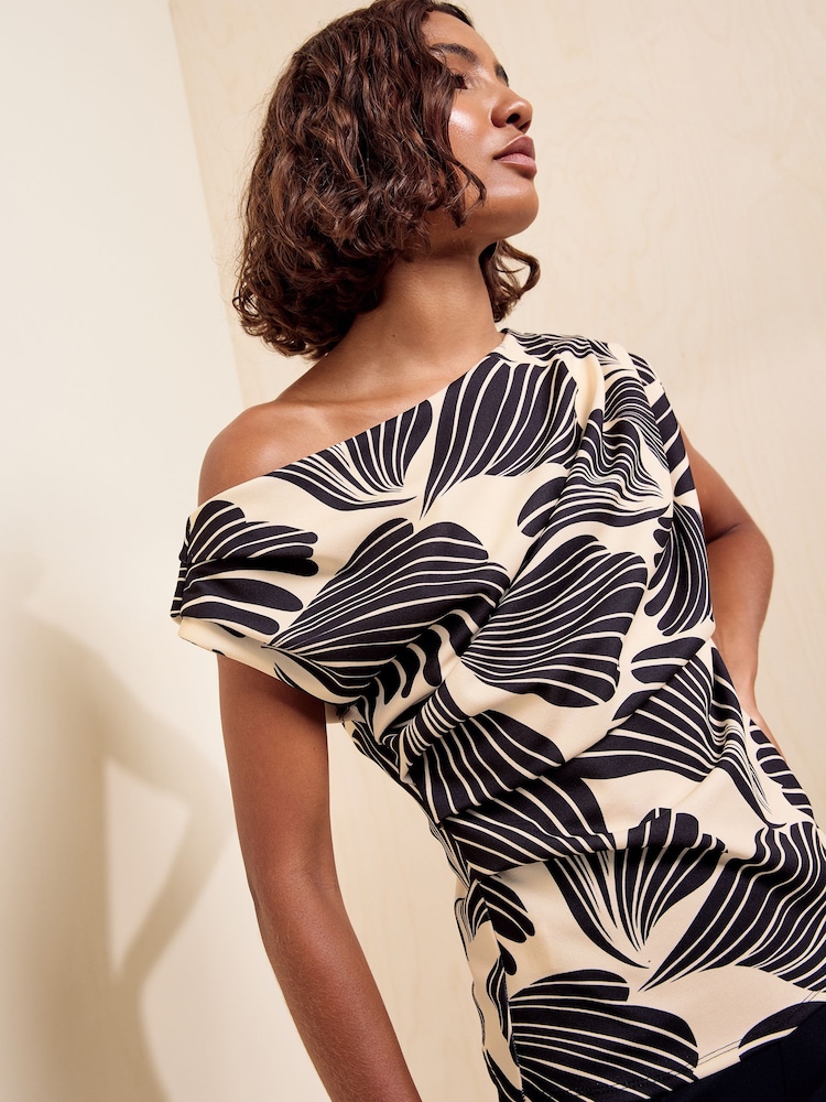 Friends Like These Ivory Print Draped Off The Shoulder Top - Image 2 of 5 Friends Like These Ivory Print Draped Off The Shoulder Top - Image 2 of 5
