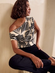 Friends Like These Ivory Print Draped Off The Shoulder Top - Image 4 of 5