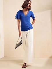 Friends Like These Cobalt Blue Lace Trim Textured V-Neck Top - Image 4 of 6