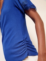 Friends Like These Cobalt Blue Lace Trim Textured V-Neck Top - Image 5 of 6