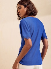 Friends Like These Cobalt Blue Lace Trim Textured V-Neck Top - Image 6 of 6