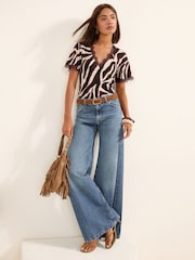 Friends Like These Chocolate Brown Lace Trim Textured V-Neck Top - Image 3 of 4