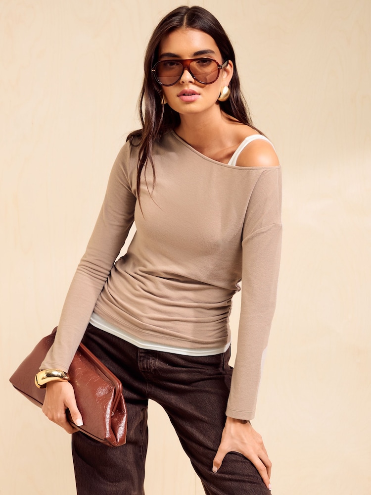 Friends Like These Neutral 2-in-1 Layered Long-Sleeve Top - Image 2 of 6 Friends Like These Neutral 2-in-1 Layered Long-Sleeve Top - Image 2 of 6