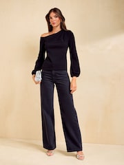Friends Like These Black Draped Long Sleeve Off The Shoulder Top - Image 4 of 5
