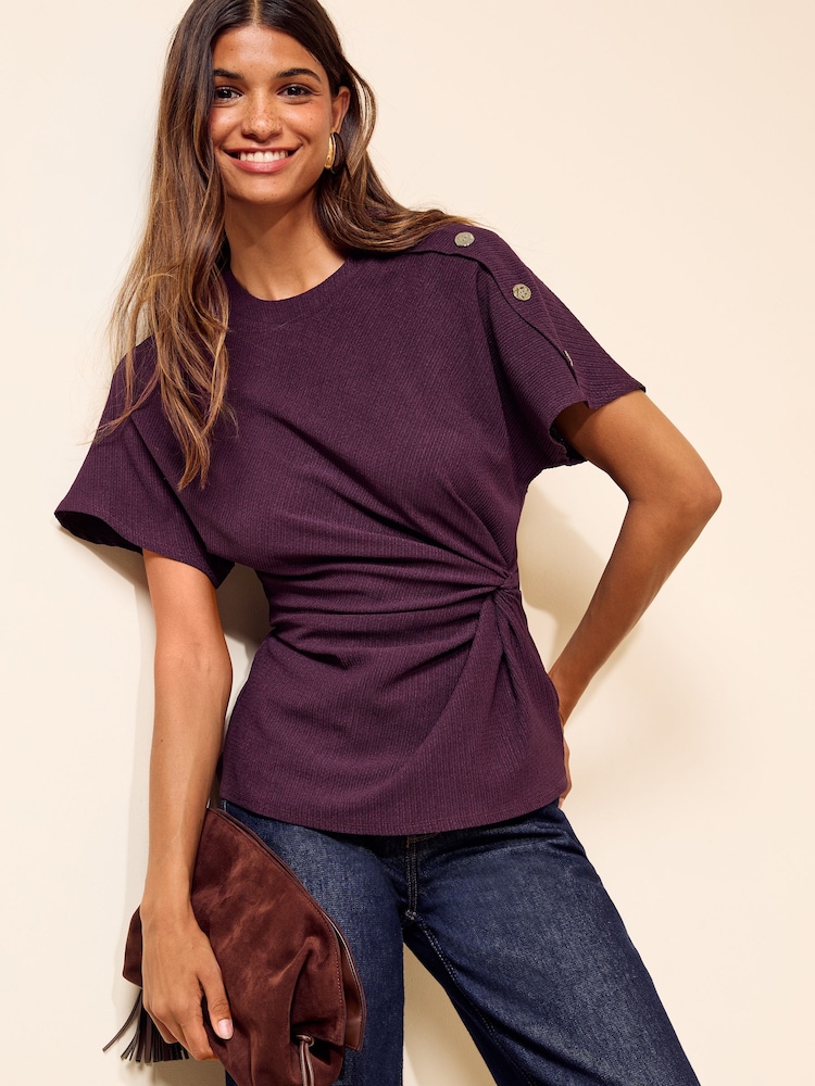 Friends Like These Burgundy Red Twist Detail Short Sleeve Top - Image 1 of 4 Friends Like These Burgundy Red Twist Detail Short Sleeve Top - Image 1 of 4