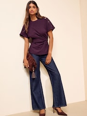 Friends Like These Burgundy Red Twist Detail Short Sleeve Top - Image 3 of 4