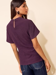 Friends Like These Burgundy Red Twist Detail Short Sleeve Top - Image 4 of 4